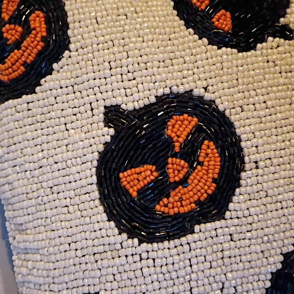 Noir Night Beaded Orange Black White Jack-o'-lantern Decorative Pillow - Picture 6 of 6